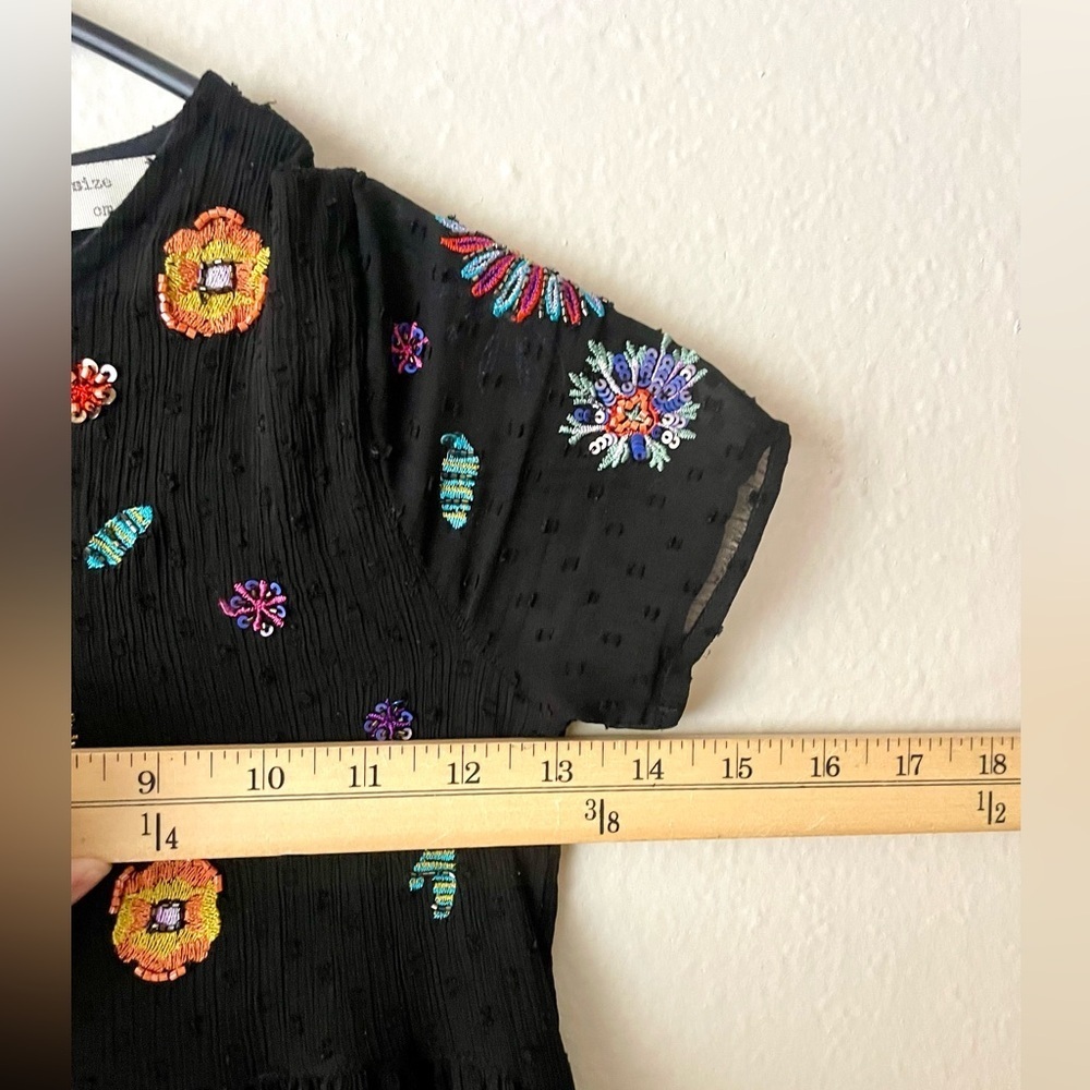Dress Zara Kids Girl Embroidered Tulle Black Short Sleeve Size 6 - Picture 8 of 9